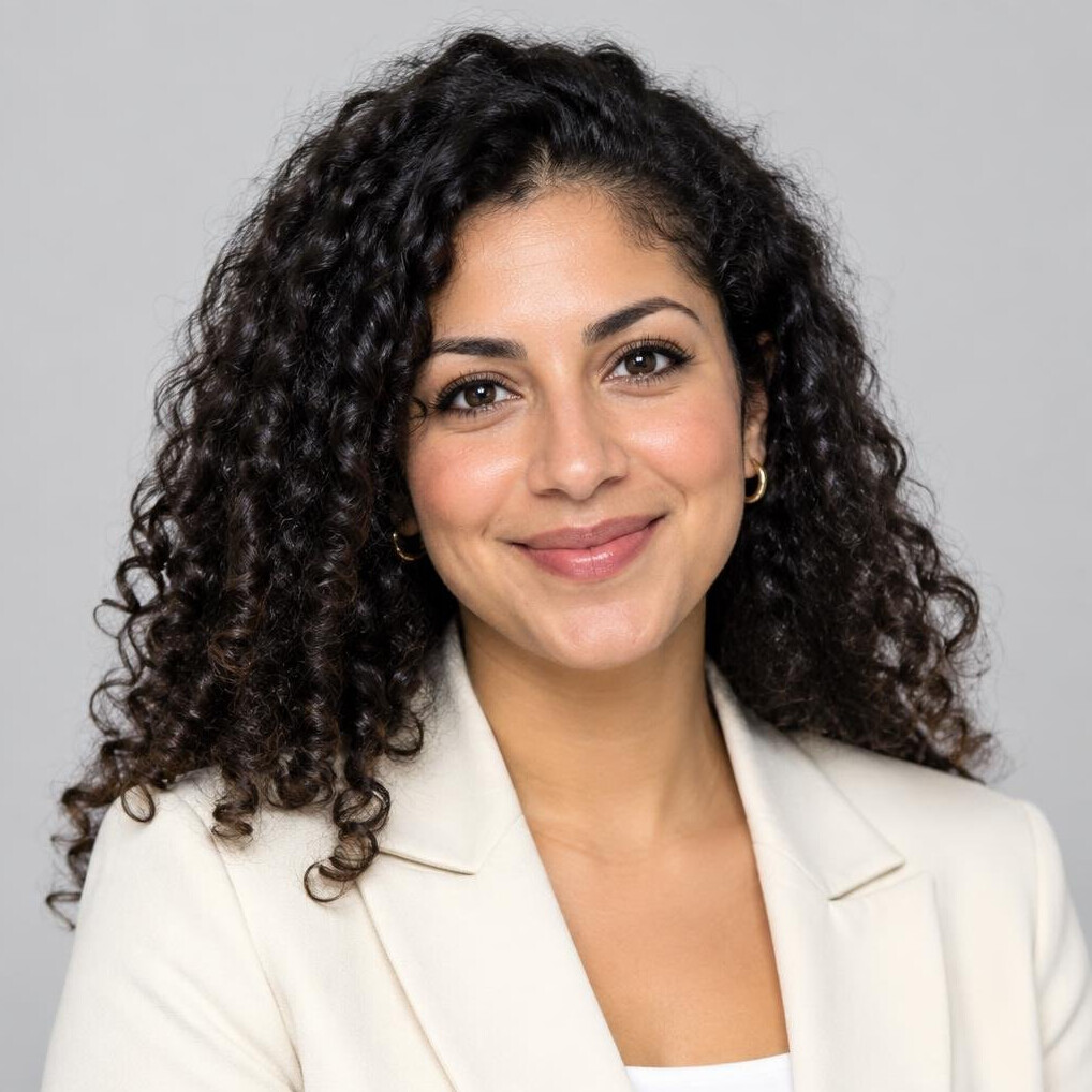 Studio portrait of a Belgian woman of North African descent