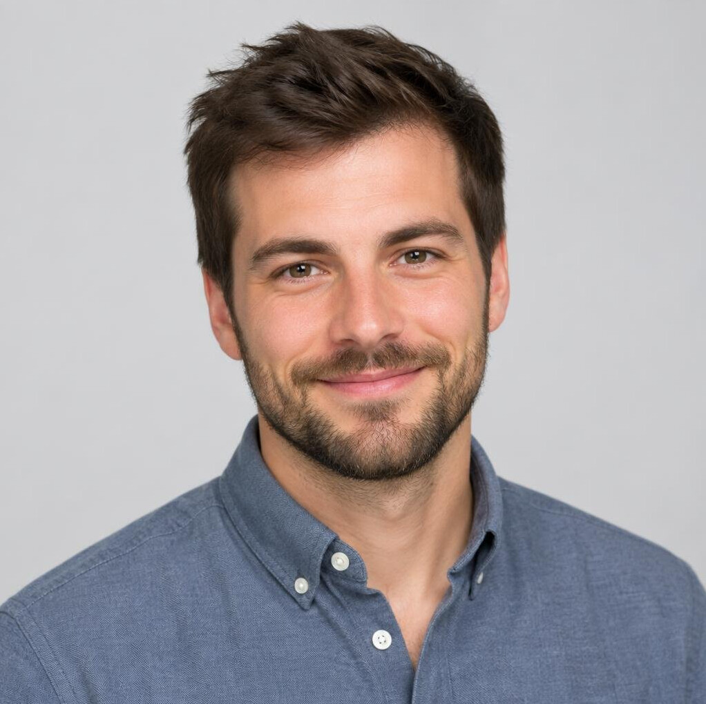 Studio portrait of a young Belgian man with beard